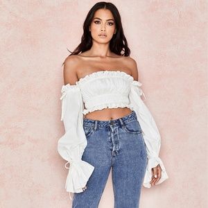 NEW House of CB Tula Off Shoulder Top White Small